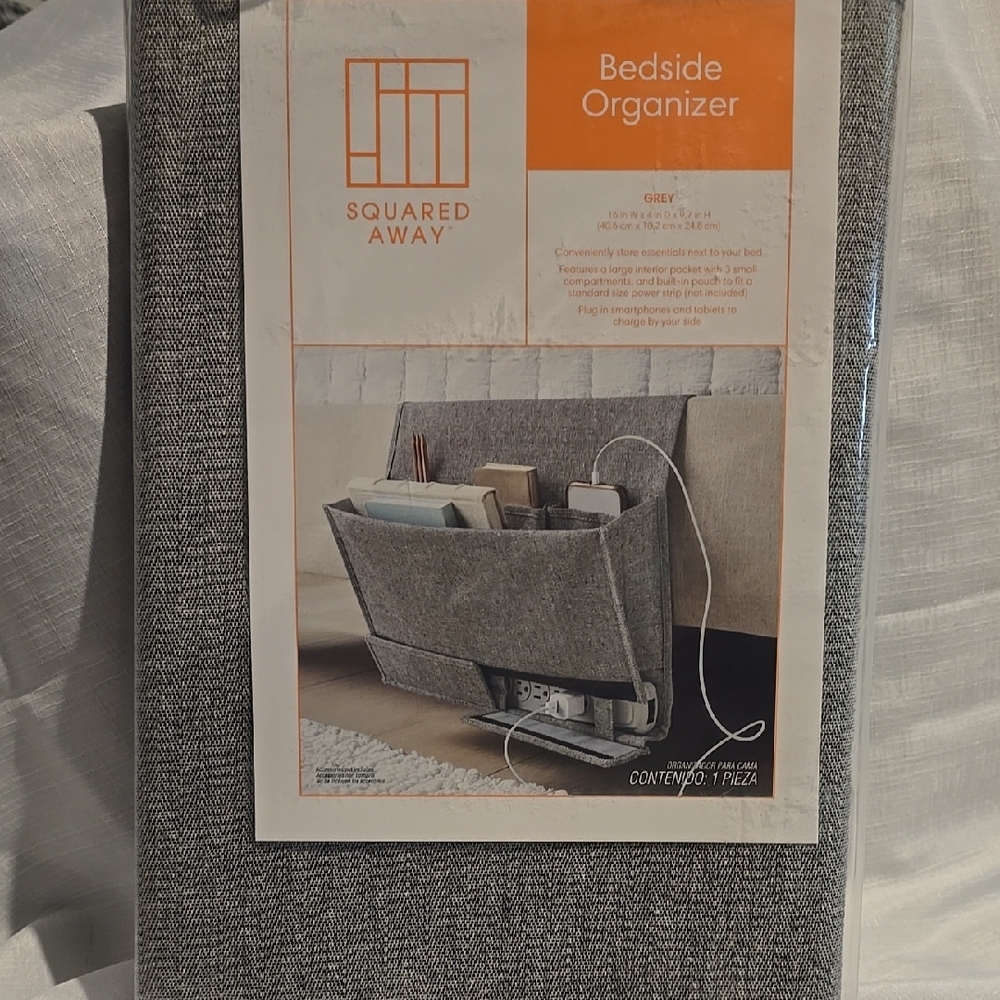 Squared Away Gray Bedside Organizer